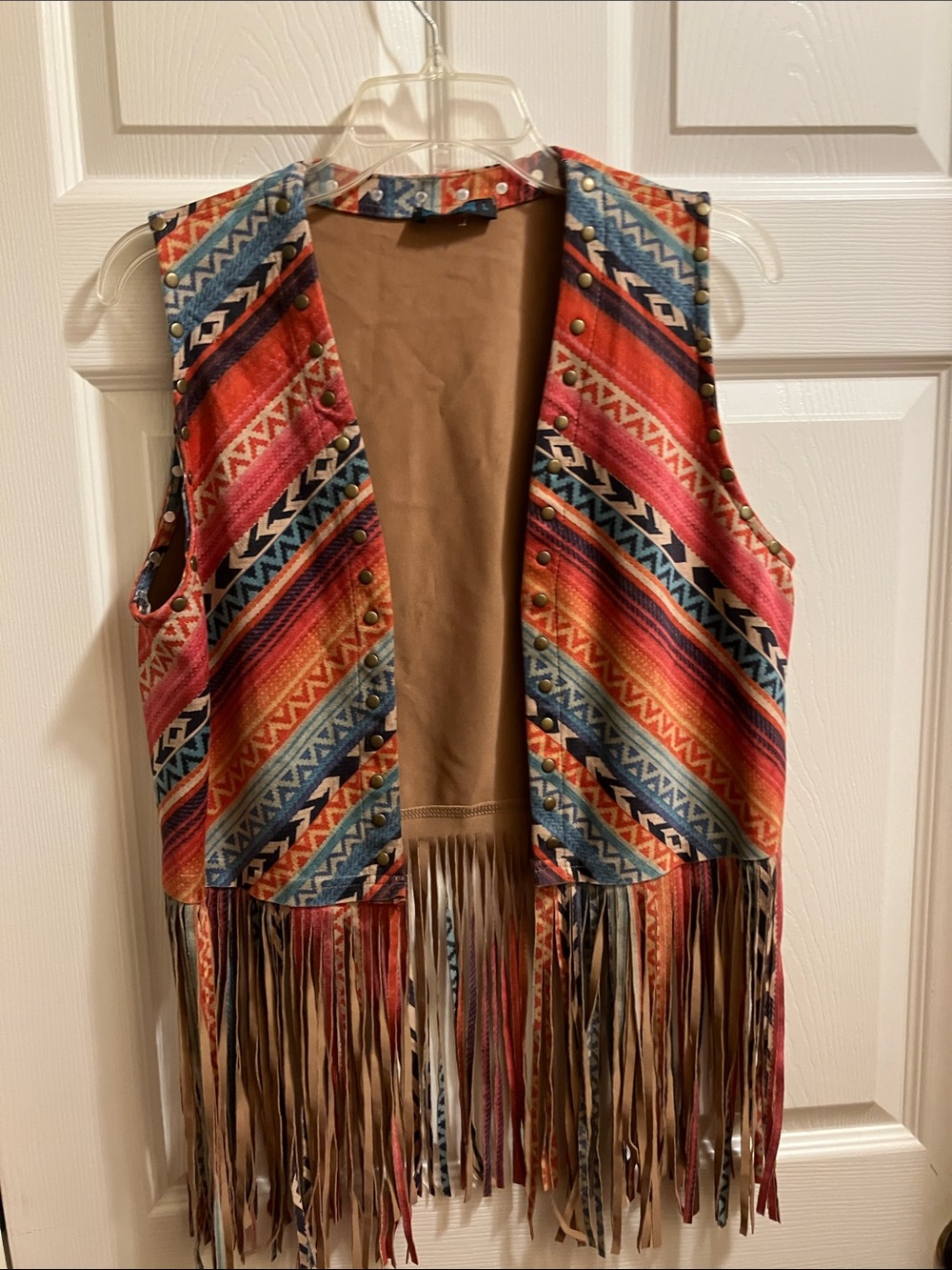 Fringed Southwestern Print Vest in Multicolor
